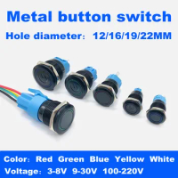 12/16/19/22mm oxidized black waterproof dustproof metal button switch self-locking reset LED power switch 3v 5v 6v 12V 24V 220V