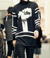 FINDSENSE Z1 韓國 時尚 潮 男 個性黑白拼色握拳圖案 立領 長袖 外套 衛衣 上衣