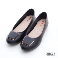 ZUCCA-素金屬方圓邊平底鞋-黑-z6905bk