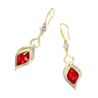 【SECRET BOX】水鑽耳環 菱形耳環 水晶耳環/高級感閃耀水鑽菱形水晶造型耳環(紅)