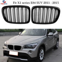 X1 E84 Dual Slat Front Hood Mesh Kidney Grille For BMW X1 Series 2011 - 2015 5-door Wagon Gloss Black Grill