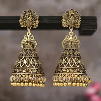 Peacock Earrings Jewelry Alloy Earrings Exaggerated Vintage Indian Style Hollow Bell Pendant Deepava