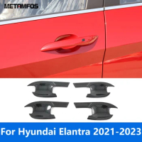 For Hyundai Elantra Avante 2021 2022 2023 Carbon Fiber Side Door Handle Bowl Cup Cover Trim Protector Accessories Car Styling
