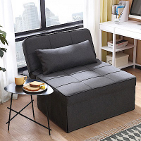 林氏木業多功能可折疊單人躺椅沙發床LS050FC1-深灰色(附抱枕X2) (H014325219)
