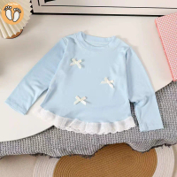 80-130cm Kids Girls Round Neck T-Shirt 0-8Yrs Long-sleeves OOTD Long Sleeves Princess Tops Outfits P