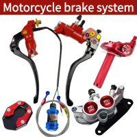 P19 CNC RED BLUE BRAKE MASTER SET SINGLE SMALL TANK WITH SIDE MIRROR HOLDER Caliper Pump