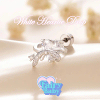 Fairybaby จิว White Heartie Drop ( 1 ชิ้น ) แป้นแบน รูปหัวใจ สีขาว โบว์ เล่นแสง ระยิบระยับ หนา 0.8 ย