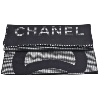 【CHANEL 香奈兒】經典雙C LOGO千鳥格雙面喀什米爾羊毛流蘇圍巾(黑色AA9407-BLK)