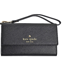 Kate spade 高質感防刮皮革 ACE LOGO 釦式多卡機能手機/手拿包(黑)