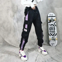 Fashionable Cargo Pants Women Color Matching Ankle Banded Skateboarding Pants Black Joggers Women Sweatpants Plus Size S-4XL 5XL
