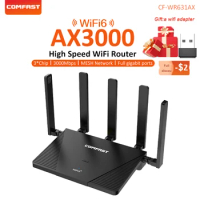WiFi6 Router AX3000 2.4GHZ/5.8GHZ Wireless MESH Router 5 High Speed Antenna Signal Amplifier WAN/ LAN Gigabit Port WiFi Repeater