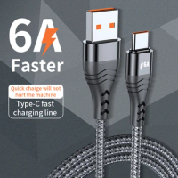1M/2M/3M Super Fast Charge Cable Type C Charging Cable 6A for Samsung Huawei OPPO Xiaomi Nylon Braided Data Cable USB C Charger