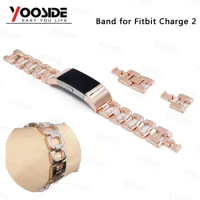 YOOSIDE Crystal Rhinestone Stainless Steel Watch Band Strap for Fitbit Charge 2 Quick Release Strap Adjustable Bracelet