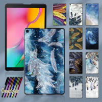 Tablets Case for Samsung Galaxy Tab A 10.1 2019 T515/T510 Feather Pattern Hard Anti-Fall Shell Cover + Free Stylus