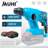 JAUHI 8600ipm Brushless 1000W Cordless Hammer Drill 3600RPM Multifunctional Rotary Electric Hammer Drill for Makita 18v Battery