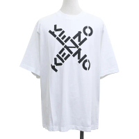 【KENZO】KENZO字母交叉設計印花純棉短袖T恤(男款/白)