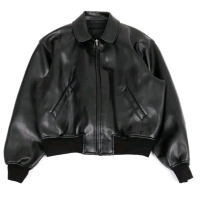 Jaket Kulit Sintetis Crop Rib Cewek Outfit Leather Faux Hitam Panjang Wanita