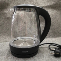Portable Electric Glass Kettle 2 Liter with Blue LED Light and Stainless Steel Base Fast Heating Countertop Home Appliances