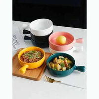 Glazed Mangkuk Keramik Bowl Nordic Style with Handle Solusi Praktis untuk Memanaskan Makanan, Ideal