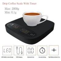 Drip Coffee Scale With Timer Smart Digital Scale Pour Coffee Electronic Kitchen Scale 2kg /0.1g With USB Charging