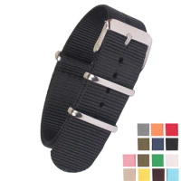 Strong 18mm 20mm 22mm Solid Color Black Army watchband Nylon Watch Strap Wristwatch Band Stainless steel Buckle fabric