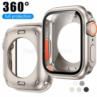 Glass+Case For Apple Watch 9 8 7 45mm 41mm Tempered Glass Cover for iWatch 6 SE 2 5 4 44mm 40mm Full Coverage Screen Protector