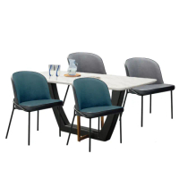 【文創集】克迪生6尺雲紋石面餐桌科技布椅組合(一桌四椅組合＋餐椅二色可選)