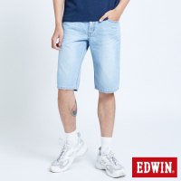 EDWIN 大尺碼 503 五袋式仿舊水洗 牛仔短褲-男-漂淺藍