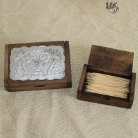 泰國實木錫片方形牙簽盒個性棉簽盒辦公室木質名片盒臥室首飾盒子