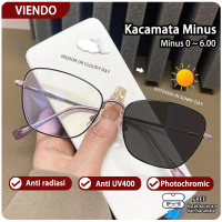 Viendo Frame kacamata minus anti radiasi photocromic Wanita Besi Cat Eye UV400 Fashion Rabun Jauh Te