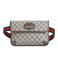 GUCCI 古馳 Neo Vinatage Supreme 帆布印花 皮革飾邊 斜背包 虎頭 胸口包 腰包 493930