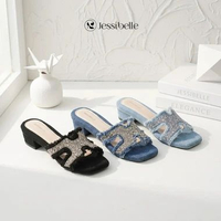 Jessibelle - Sandy Heels Wanita Luxury Denim 39 Biru Navy
