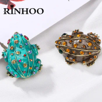 Rinhoo Colorful Rhinestone Frog Brooches Pins For Women Vivid Cartoon Froggy Enamel Badge Animal Collar Corsage Fashion Jewelry