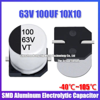 (10PCS) 63V 100UF 10X10 SMD Aluminum Electrolytic Capacitor SMD-2 63v100uf 10*10mm Capacitor -40℃~105℃ ±20%