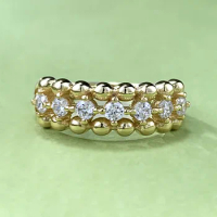 2024 S925 Pure Silver Gold Plated Ins Wind Bead Diamond Ring Ring Boutique Zircon Ring