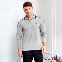 【NAUTICA】運動風修身拼接長袖POLO衫(灰色)