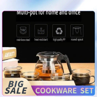 Teko Teapot Set 5pcs Teapot kaca dengan 4pcs Gelas Praktis 700ml Volume Besar Hadiah Pernikahan
