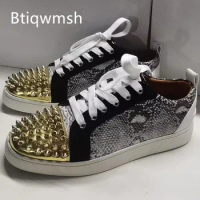 Handmade Spiked Shoes Man Rivet White Leather Flat Shoes For Men Fashion Loafer Shoes