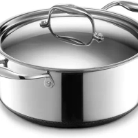 HexClad Hybrid Nonstick Dutch Oven, 5-Quart, Stainless Steel Lid, Dishwasher and Oven Safe, Induction