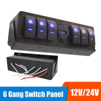 24V 12V Switch Panel 6 Light Toggle USB Charger 3.0 Volt Test Waterproof Accessories for Boat Marine Trailer Truck Car Caravan