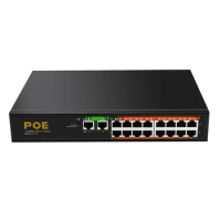 16 Port 100M+2 Port Gigabit POE Switch LAN Switching HUB Adapter Unmanaged Switch US Plug