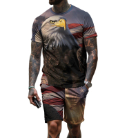 Independence Day Fashion Summer Sports Set Men's T-shirt American Eagle Men's Shorts Flag Two Piece 