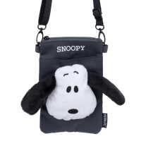 【SNOOPY 史努比】史努比絨毛大頭手機斜背包(灰)