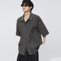 【Pure 衣櫃】暗條紋設計感復古短袖襯衫(設計感/雅痞/KDTY-C130)
