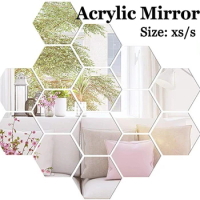 12PCS Mirror Wall Sticker Self-adhesive Hexagon Modern Acrylic Honeycomb Reflect Mirror Wallpaper Bedroom DIY Art Wall Decor