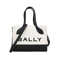 BALLY BAR Keep On XS印花LOGO帆布拼牛皮設計釦式手提斜背包(白x黑)