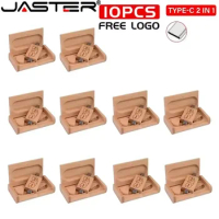 10PCS/LOT TYPE-C 2in1 Wooden USB 2.0 Flash Drives 128GB Pen Drive Free Logo Creative Gift Memory Stick 64GB with Box 32GB U Disk