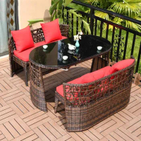 Outdoor leisure tables and chairs, patio, garden, rattan woven backrest chairs, balcony rattan chairs, small coffee table combin
