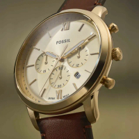【FOSSIL 官方旗艦館】Neutra 雅仕三眼計時手錶 棕色真皮錶帶 44MM FS6113