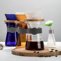 Glass Wood Stand Glass Coffee Dripper and Coffee Maker Set Coffee Filter Reusable Coffee Filter Creative Kitchen Supplies 300ML